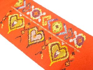 手織り紬　更紗模様織り出し　名古屋帯